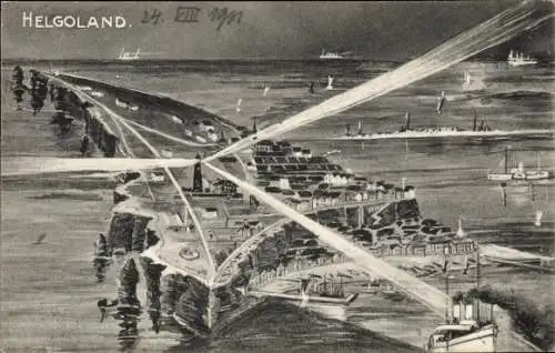 Ak Nordseeinsel Helgoland, Gesamtansicht, Leuchtturm in Betrieb