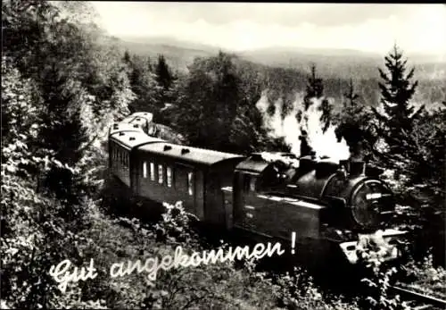 Ak Gut angekommen, Deutsche Eisenbahn, Dampflokomotive in voller Fahrt