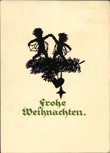 Scherenschnitt Künstler Ak Glückwunsch Weihnachten, tanzende Kinder
