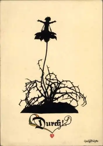 Scherenschnitt Künstler Ak Plischke, Georg, Durch, Blume aus Dornen, Nr. 42