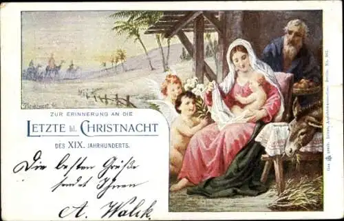 Künstler Ak Plockhorst, Frohe Weihnachten, Krippenszene, letzte Christnacht XIX. Jahrhundert