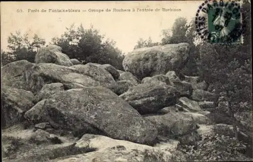 Ak Fontainebleau Seine et Marne, Foret, Groupe de Rochers a l'entree de Barbizon