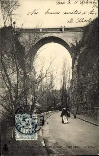 Ak Paris XIX Buttes Chaumont, Pont Fatal