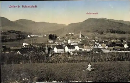 Ak Villé Weiler bei Schlettstadt Elsass Bas Rhin, Teilansicht, Klosterwald, Kirchturm