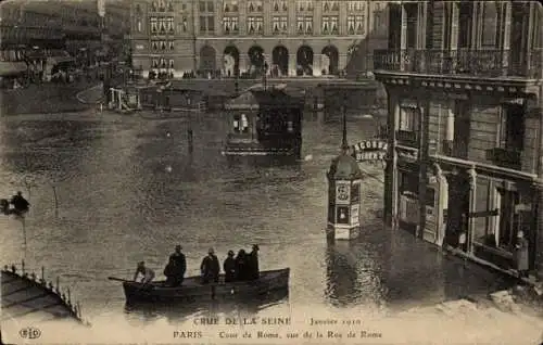 Ak Paris XVII., Crue de la Seine Janvier 1910, Cour de Rome, vue de la Rue de Rome