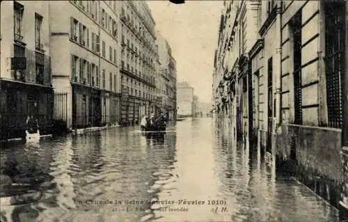 Ak Paris, la Crue de la Seine 1910, la Rue Sureouf inondee