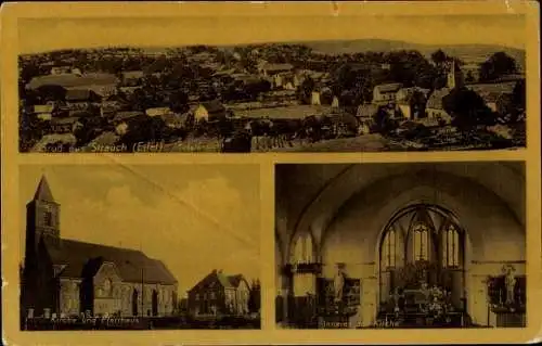 Ak Strauch Simmerath in der Eifel, Totalansicht, Kirche, Pfarrhaus