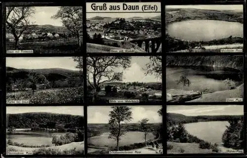 Ak Daun in der Eifel, Teilansichten, Ulmer Maar, Pulver Maar, Wehrbusch