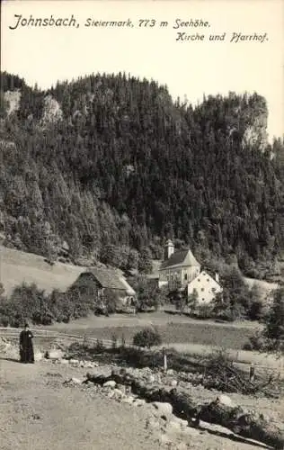 Ak Johnsbach Steiermark, Kirche, Pfarrhof