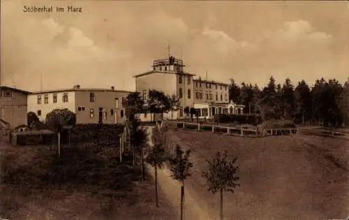 Ak Stöberhai Harz, Blick auf das Berghotel, Garten