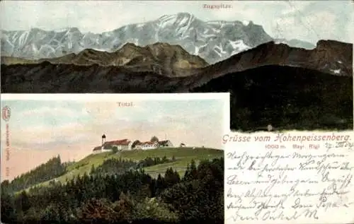 Ak Hohenpeißenberg Peißenberg Oberbayern, Zugspitze, Gesamtansicht