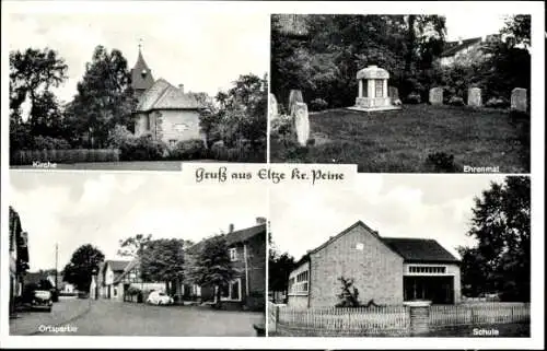 Ak Eltze Uetze in Niedersachsen, Kirche, Ehrenmal, Ortspartie, Schule