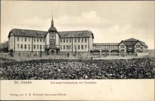 Ak Groß Ilsede in Niedersachsen, neue Volksschule, Turnhalle