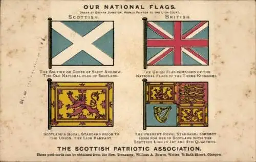 Wappen Ak Unsere Nationalflaggen, Schottisch, Britisch, The Scottish Patriotic Association