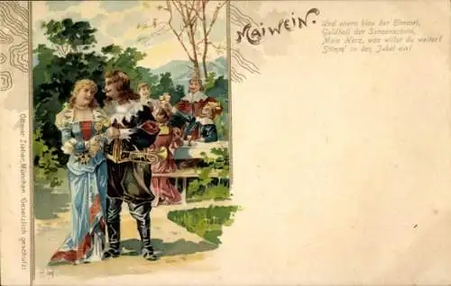 Künstler Litho Maiwein, Und ehern blau der Himmel, Goldhell der Sonnenschein, Liebespaar