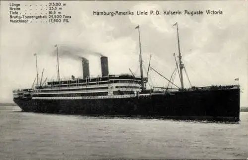 Ak Dampfschiff Kaiserin Auguste Victoria, HAPAG