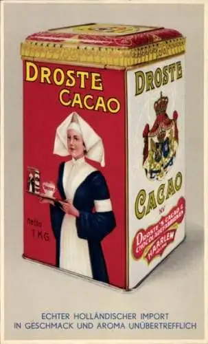 Ak Holländischer Import Kakao von Droste, Niederländerin mit Tablett, Wappen