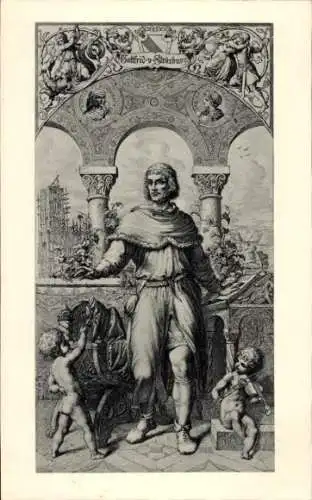 Ak Dichter Gottfried von Straßburg, Portrait, Engel
