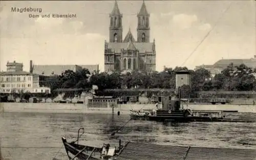 Ak Magdeburg an der Elbe, Elbansicht, Dom, Schiffe
