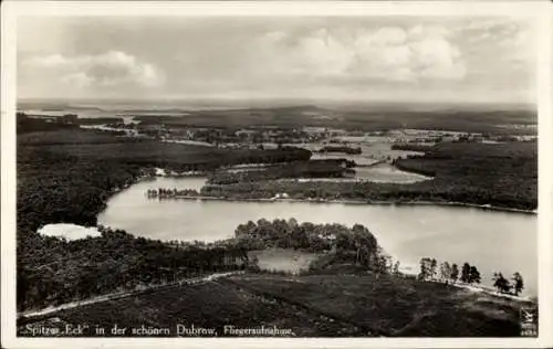Ak Prieros Heidesee in der Mark, Spitzes Eck in der Dubrow, Fliegeraufnahme Klinke 9685
