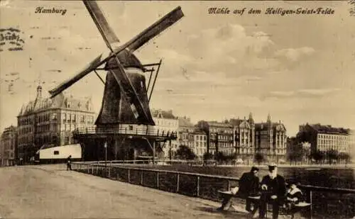 Ak Hamburg Mitte St. Pauli, Windmühle auf dem Heiligen Geist Felde