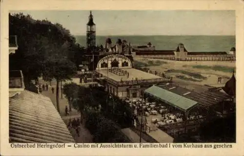 Ak Ostseebad Heringsdorf auf Usedom, Kasino, Aussichtsturm, Familienbad, Blick vom Kurhaus