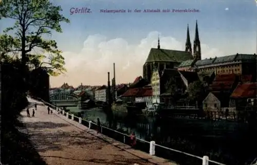 Ak Görlitz in der Lausitz, Neissepartie, Altstadt, Peterskirche