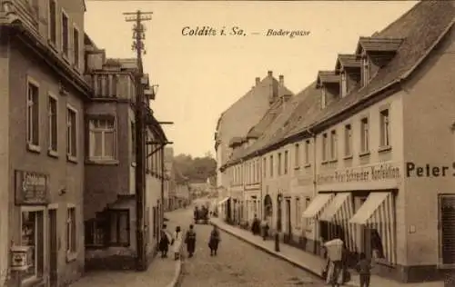 Ak Colditz in Sachsen, Modewaren Peter Schneider, Badergasse