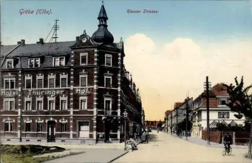 Ak Gröba Riesa an der Elbe Sachsen, Riesaer Straße, Hotel Thüringer Hof