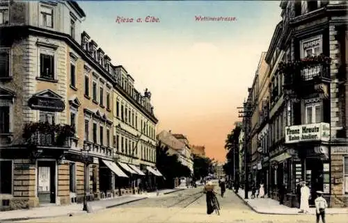 Ak Riesa an der Elbe Sachsen, Wettinerstraße, Zahn-Atelier Franz Kreutz