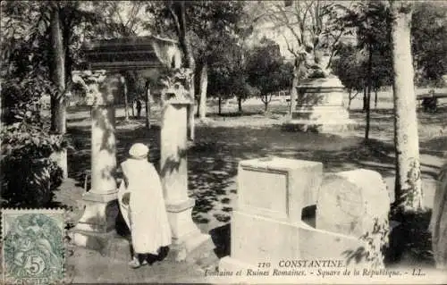 Ak Constantine, Algerien, Square de la République, Brunnen und römische Ruinen