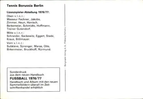 Ak Fußballmannschaft, Tennis Borussia Berlin, Lizenzspieler-Abteilung 1976/1977, Masseur Fechner