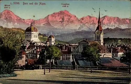 Ak Bern, Teilansicht mit Alpenpanorama, Jungfrau, Mönch