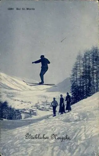Ak Sankt Moritz Kanton Graubünden, Winterlandschaft, Ski, Neujahr