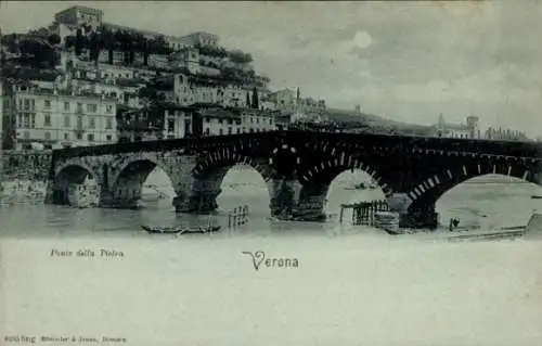 Mondschein Ak Verona Veneto, Ponte della Pietra