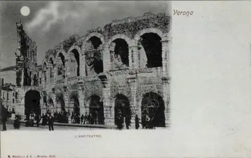 Mondschein Ak Verona Veneto, Amphitheater