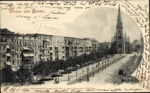 Ak Berlin Kreuzberg, Gneisenaustraße mit der Garnisonkirche