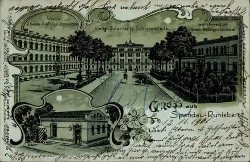 Mondschein Litho Berlin Spandau Ruhleben, Inf. Schiessschule, Kaserne Gewehr Prüfungskommission