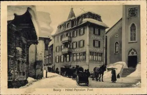 Ak Realp Uri Schweiz, Hotel-Pension Post, Winter