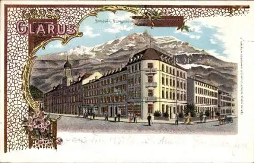 Litho Glarus Stadt Schweiz, Burgstraße