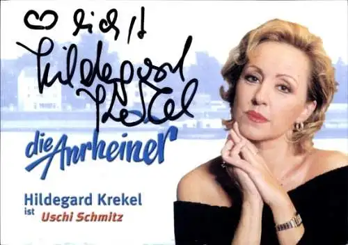 Ak Schauspielerin Hildegard Krekel, Portrait als Uschi Schmitz, die Anrheiner, Autogramm