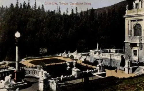 Ak Sinaia Rumänien, Castel Peles, Terrasse