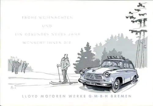 Ak Glückwunsch Weihnachten, Reklame, Lloyd Motoren Werke GmbH Bremen, Auto