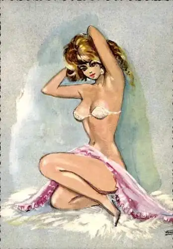 Künstler Ak Frau in Reizwäsche, Portrait, Busen