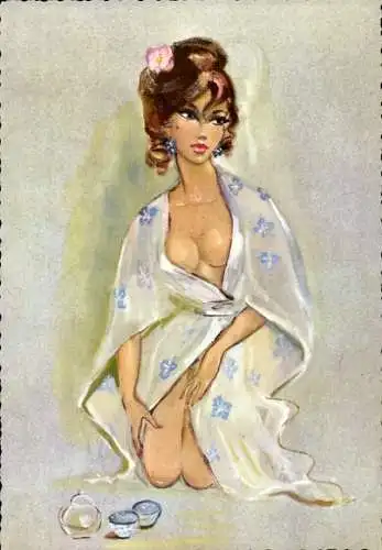 Künstler Ak Frau in Reizwäsche, Busen, Beine