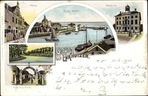 Litho Enkhuizen Nordholland Niederlande, Waag, Stadhuis, Hafen, Park, Poort