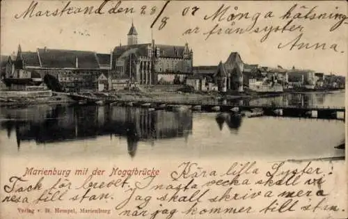 Ak Marienburg Malbork Westpreußen, Stadtansicht, Nogatbrücke