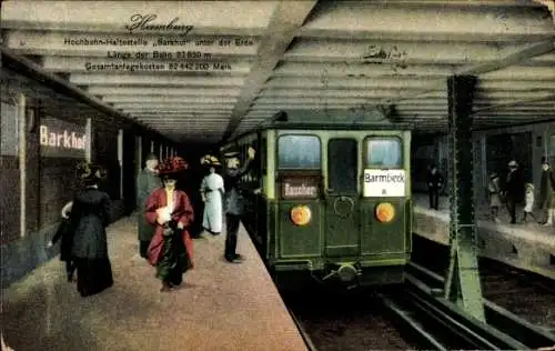 Ak Hamburg, Hochbahn Haltestelle Barkhof unter der Erde, Barmbeck