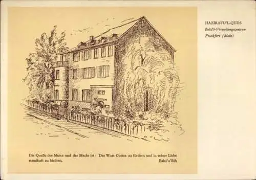 Künstler Ak Frankfurt am Main, Haziratu'l Quds, Baha'i Verwaltungszentrum, Nationaltagung