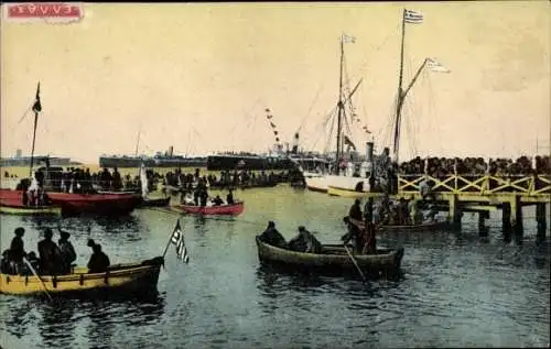 Ak Thessaloniki Griechenland, Die Segnung des Wassers, Zeremonie, Menschenmenge, Boote